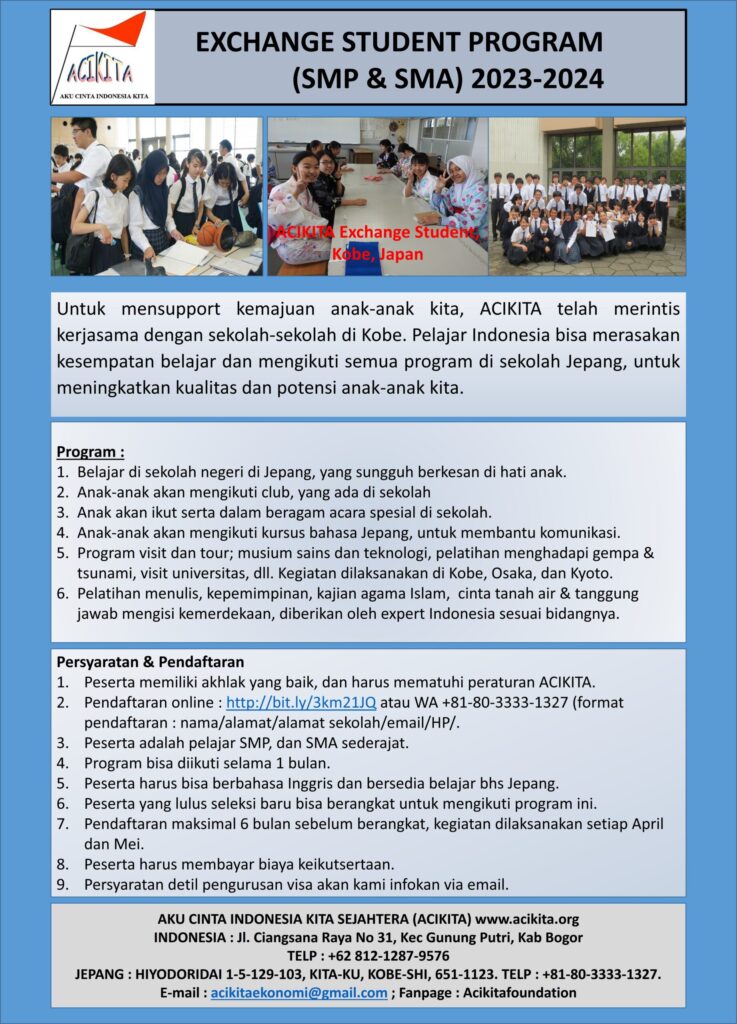 Pertukaran Pelajar 2023 ACIKITA Foundation
